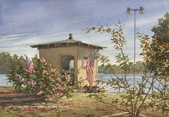 plein air watercolor painting of Lake Hamilton, Hot Springs, AR by Hot Springs artist Chris McHenry
