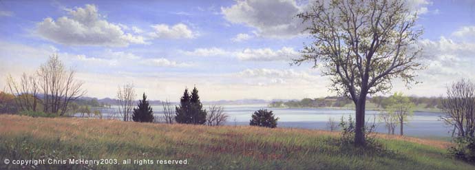 "Mockinbird Hill" White Rock Lake painting by Dallas, Texas artist Chris McHenry