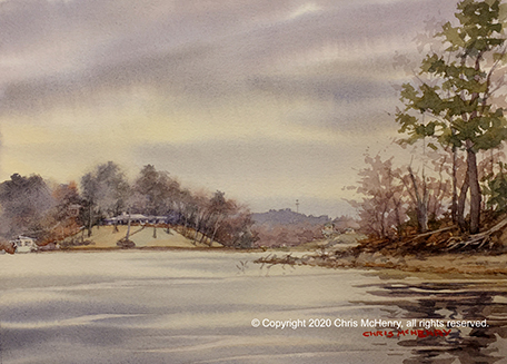 plein air painting of Lake Hamilton, Hot Springs, Arkansas by Hot Springs artist Chris McHenry