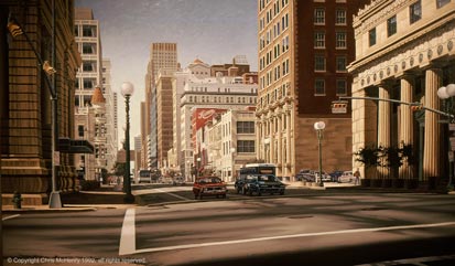 "Main at Franklin" Houston painting by cityscape artist Chris McHenry