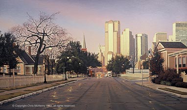 Dallas skyline painting by Dallas artist Chris McHenry