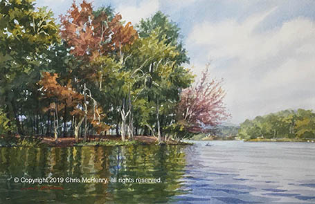 plein air painting of Lake Hamilton, Hot Springs, Arkansas by Hot Springs artist Chris McHenry
