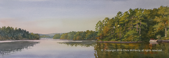 plein air painting of Lake Hamilton, Hot Springs, Arkansas by Hot Springs artist Chris McHenry