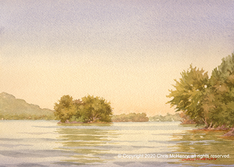  watercolor painting of Lake Hamilton, Hot Springs, Arkansas by Hot Springs artist Chris McHenry